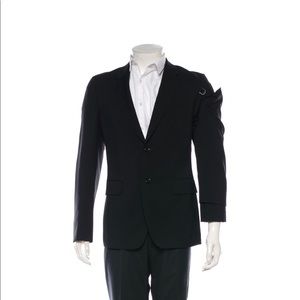 Mens black Comme des Garçons blazer with red satin lined sleeve overlay size M